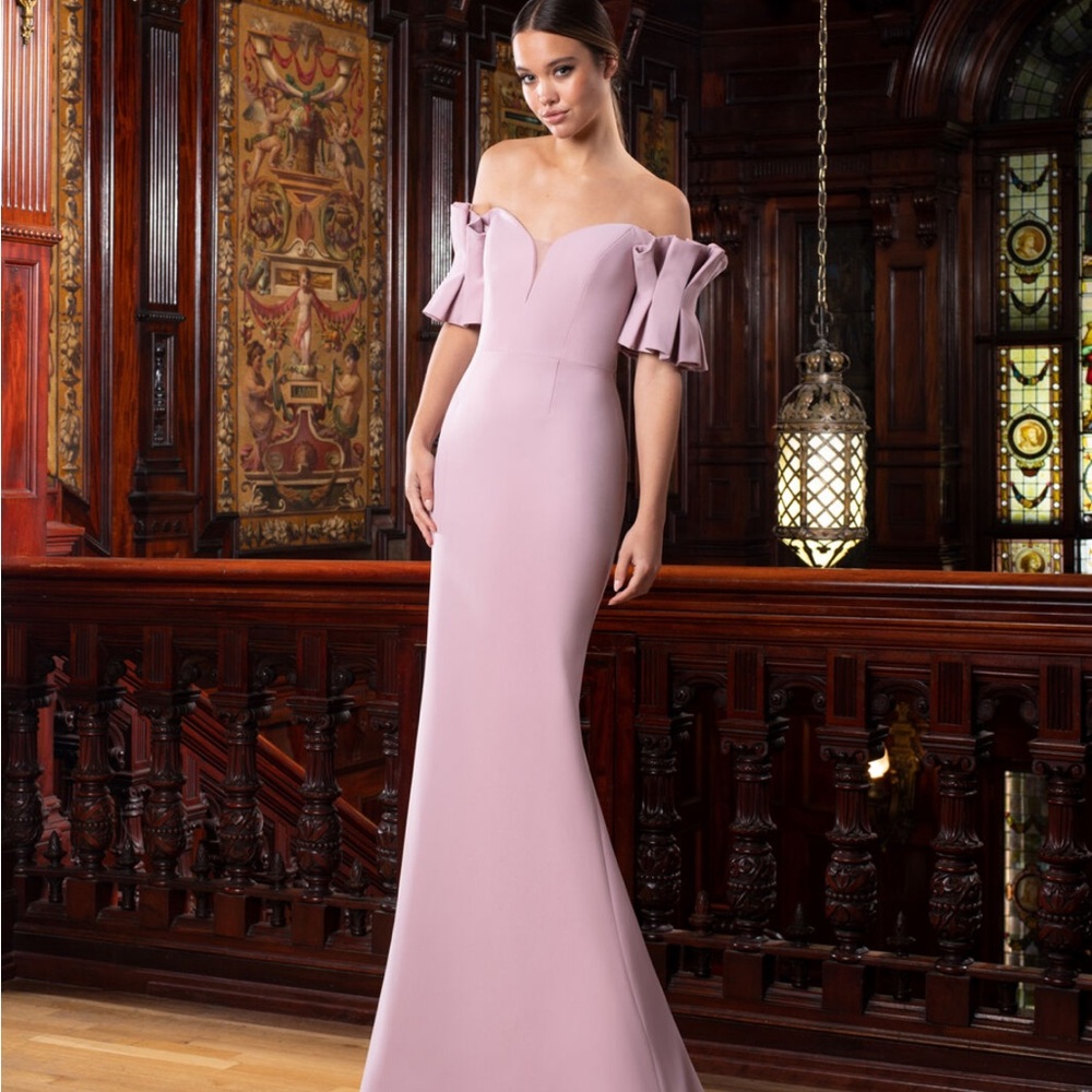 Off-Shoulder Mauve Maxi Dress with Ruffled Sleeves